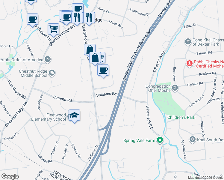 map of restaurants, bars, coffee shops, grocery stores, and more near 25 Williams Road in Spring Valley