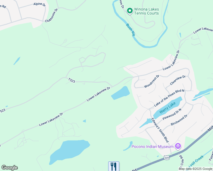 map of restaurants, bars, coffee shops, grocery stores, and more near 276 Upper Lakeview Drive in East Stroudsburg