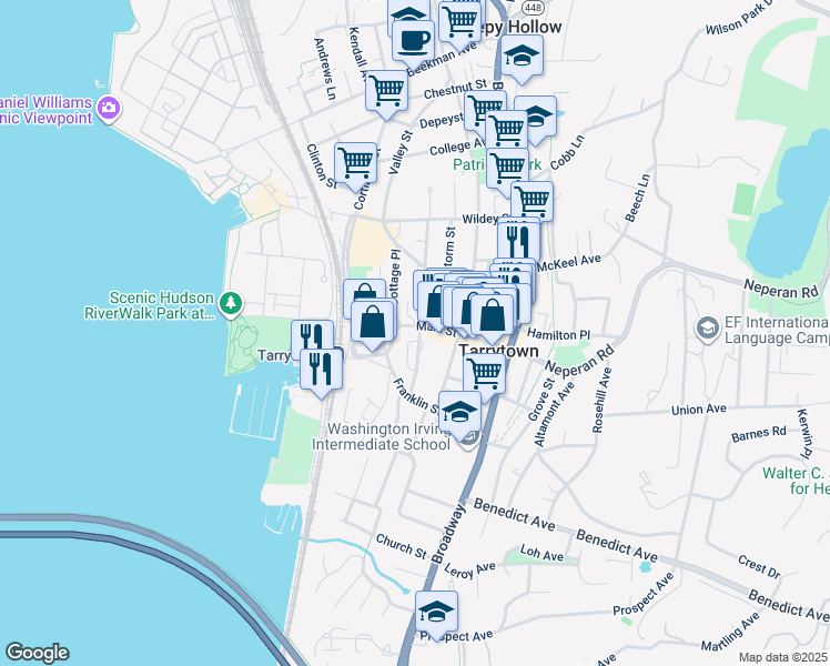map of restaurants, bars, coffee shops, grocery stores, and more near 22 Windle Park in Tarrytown