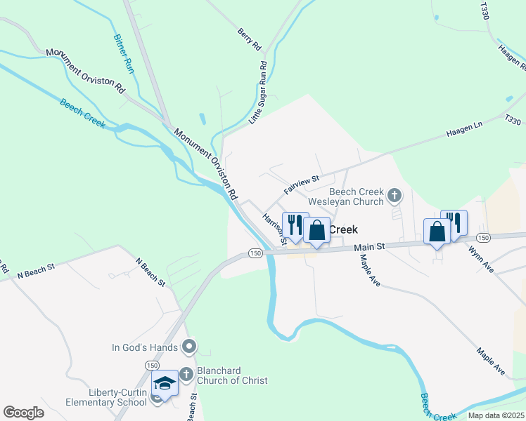 map of restaurants, bars, coffee shops, grocery stores, and more near 3 Fairview Street in Beech Creek
