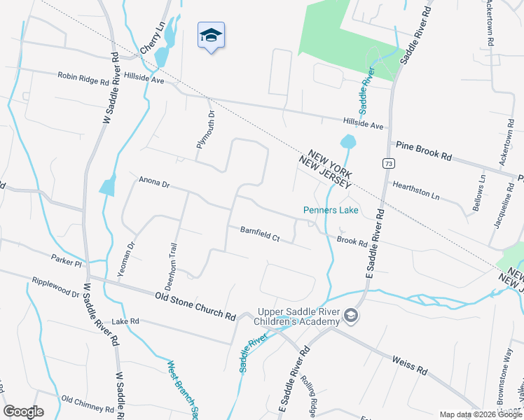 map of restaurants, bars, coffee shops, grocery stores, and more near 53 Brook Road in Upper Saddle River