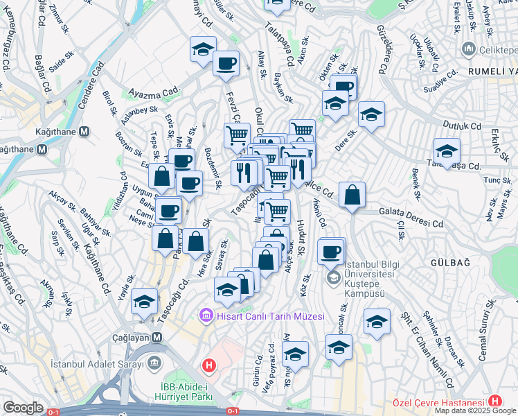map of restaurants, bars, coffee shops, grocery stores, and more near 21-23 Akasya Sokak in Kâğıthane