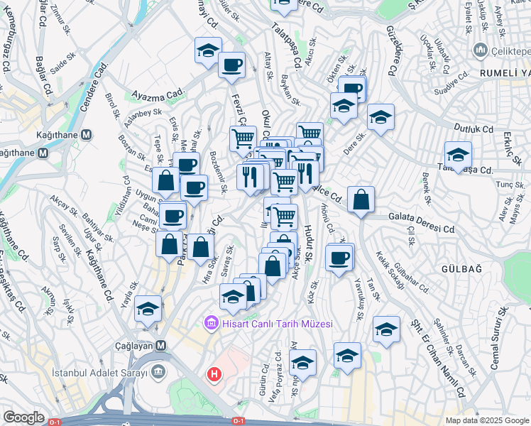 map of restaurants, bars, coffee shops, grocery stores, and more near 21-23 Akasya Sokak in Kâğıthane