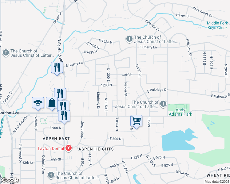 map of restaurants, bars, coffee shops, grocery stores, and more near 1242 East 1200 North in Layton