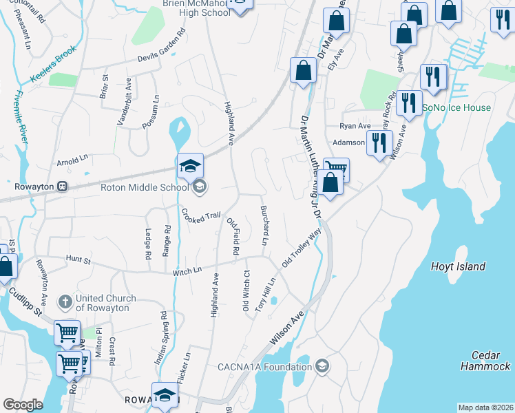 map of restaurants, bars, coffee shops, grocery stores, and more near 3 Memory Lane in Norwalk
