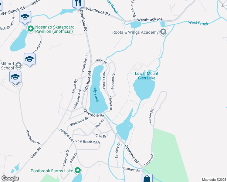 map of restaurants, bars, coffee shops, grocery stores, and more near 65 Lindys Drive in West Milford