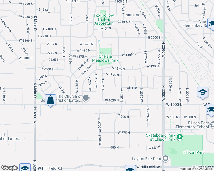 map of restaurants, bars, coffee shops, grocery stores, and more near 2646 West 1125 North in Layton