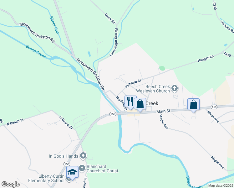 map of restaurants, bars, coffee shops, grocery stores, and more near 3 Fairview Street in Beech Creek