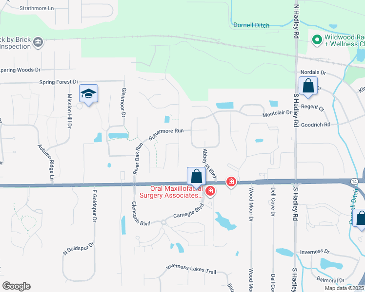 map of restaurants, bars, coffee shops, grocery stores, and more near 619 Deer Cliff Ct in Fort Wayne