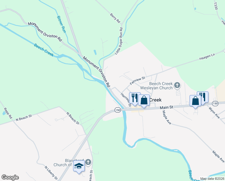 map of restaurants, bars, coffee shops, grocery stores, and more near 23 Harrison St in Beech Creek