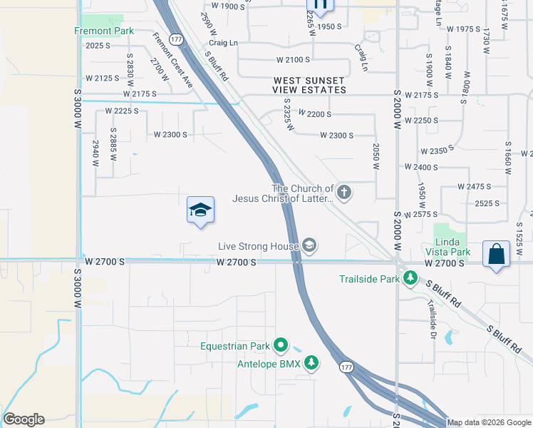 map of restaurants, bars, coffee shops, grocery stores, and more near 2300 West 2700 South in Syracuse
