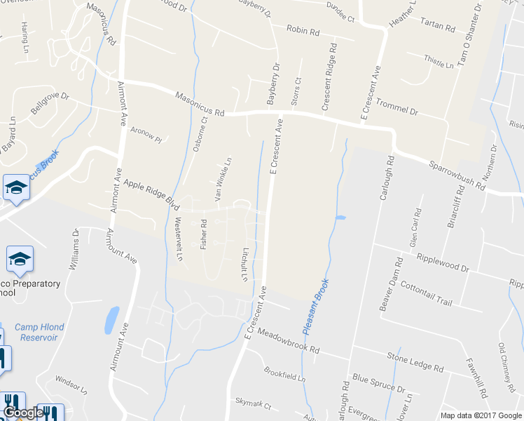 map of restaurants, bars, coffee shops, grocery stores, and more near 400 Apple Ridge Boulevard in Mahwah