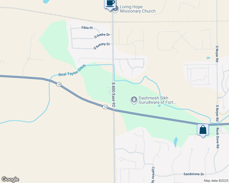 map of restaurants, bars, coffee shops, grocery stores, and more near 511-547 West County Line Road South in Fort Wayne