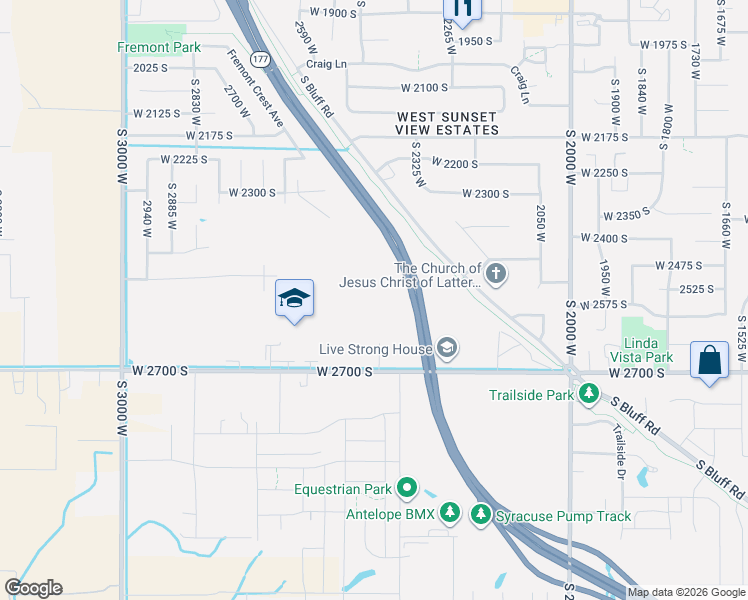 map of restaurants, bars, coffee shops, grocery stores, and more near 2534 South 2430 West in Syracuse