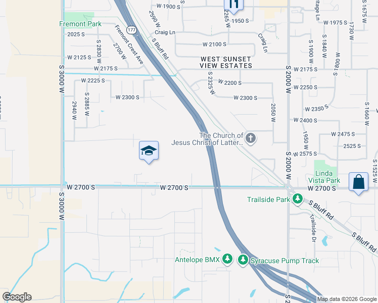 map of restaurants, bars, coffee shops, grocery stores, and more near 2534 South 2430 West in Syracuse