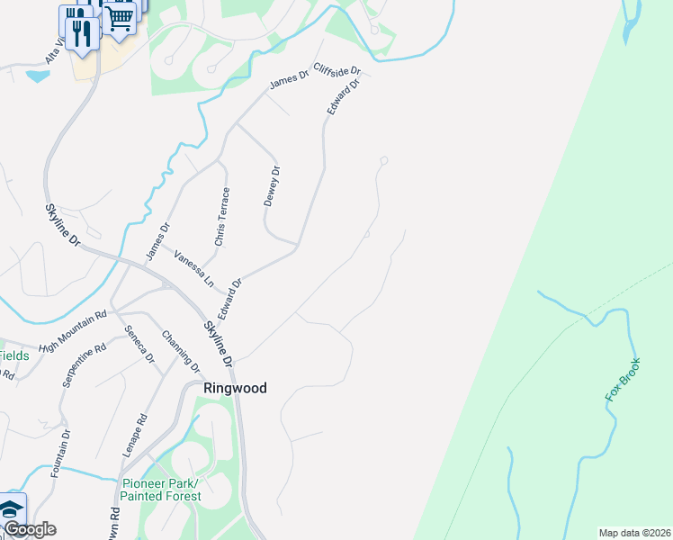 map of restaurants, bars, coffee shops, grocery stores, and more near 71 Cheshire Lane in Ringwood