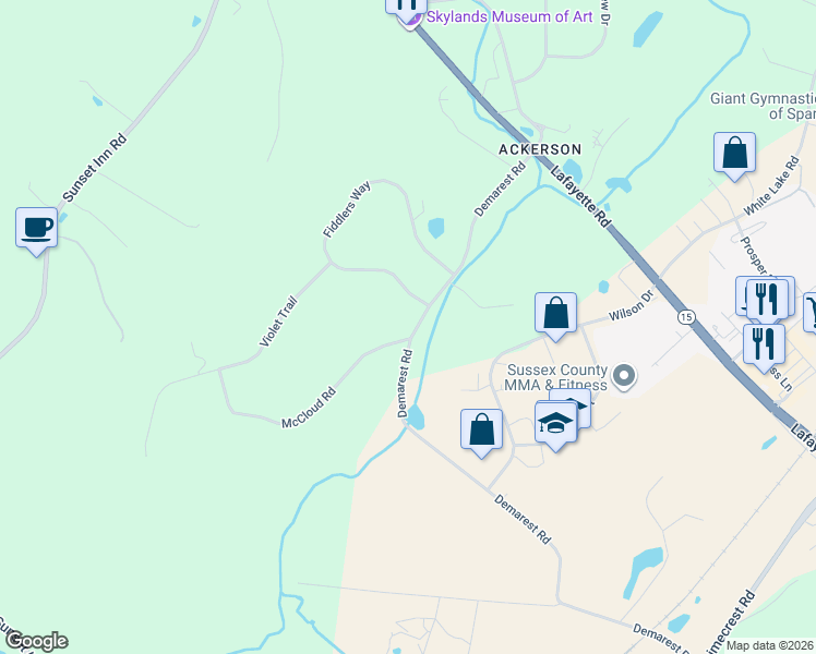 map of restaurants, bars, coffee shops, grocery stores, and more near 1 Fiddlers Way in Sparta