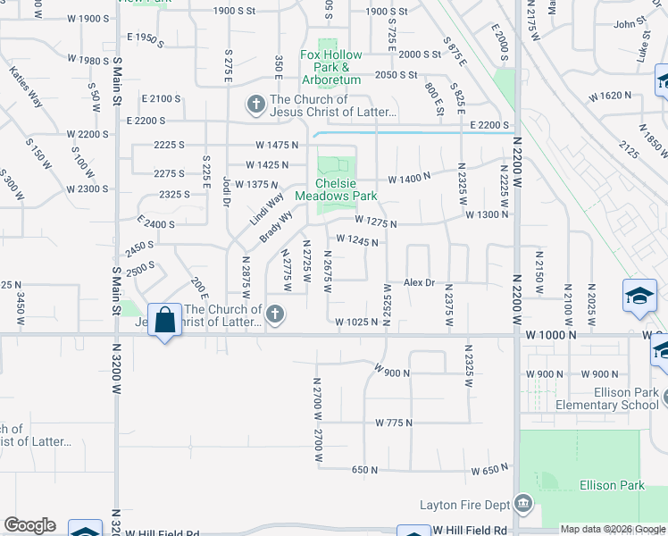 map of restaurants, bars, coffee shops, grocery stores, and more near 1158 North 2675 West in Layton