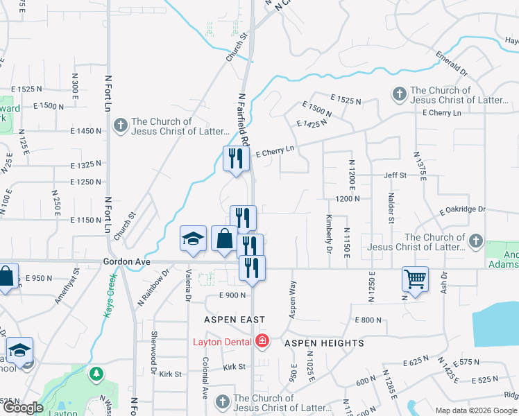 map of restaurants, bars, coffee shops, grocery stores, and more near 1188 North 900 East in Layton