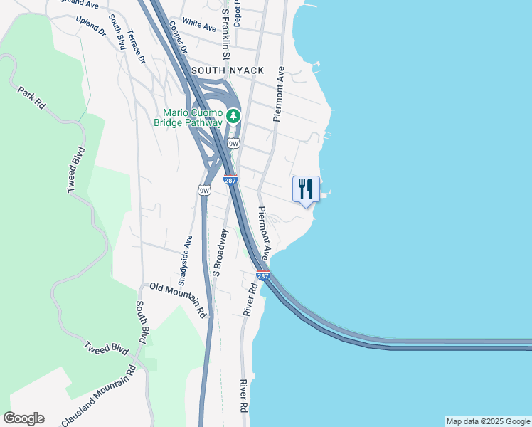 map of restaurants, bars, coffee shops, grocery stores, and more near 290 Piermont Avenue in Nyack