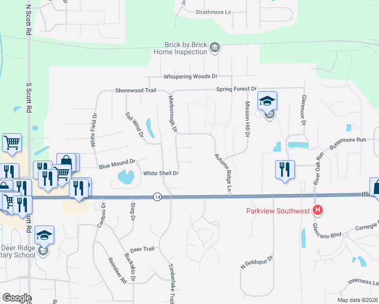 map of restaurants, bars, coffee shops, grocery stores, and more near 9124 Yellow Tree Court in Fort Wayne
