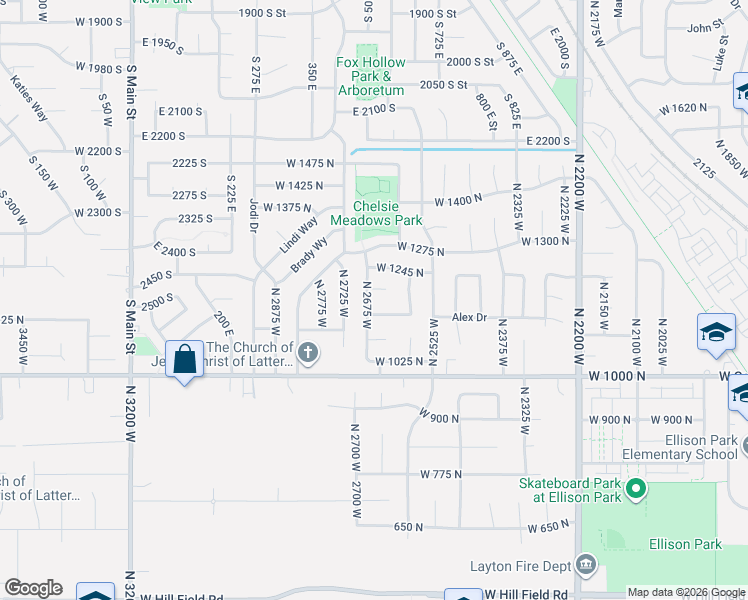 map of restaurants, bars, coffee shops, grocery stores, and more near 1158 North 2675 West in Layton