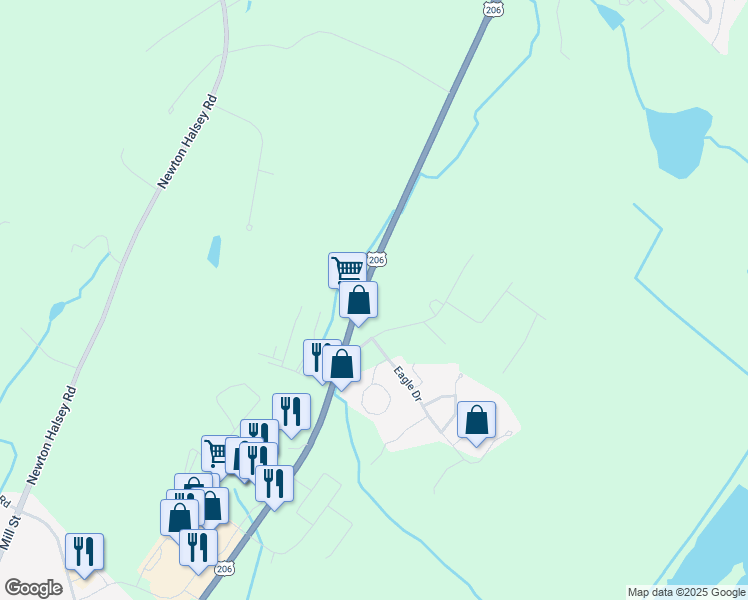 map of restaurants, bars, coffee shops, grocery stores, and more near 49 U.S. 206 in Newton