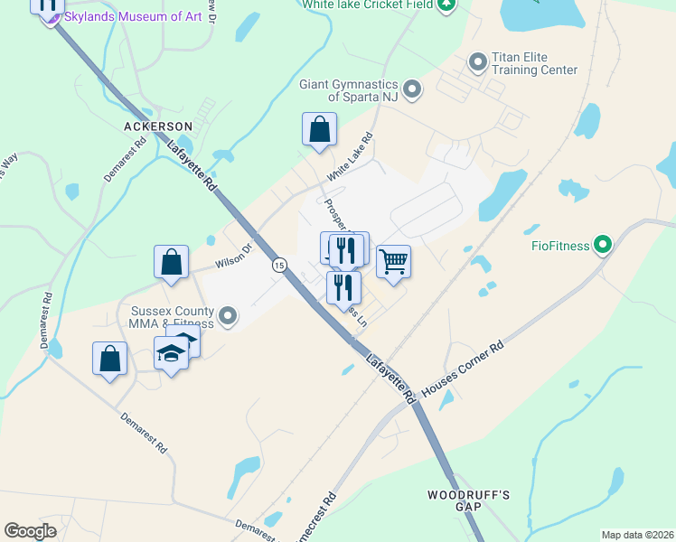 map of restaurants, bars, coffee shops, grocery stores, and more near 12 North Village Boulevard in Sparta Township