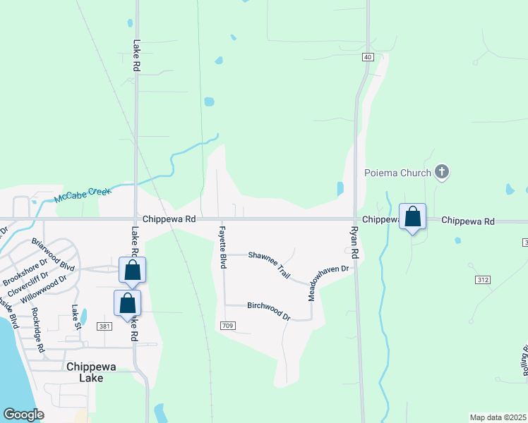 map of restaurants, bars, coffee shops, grocery stores, and more near 5599 Chippewa Road in Chippewa Lake
