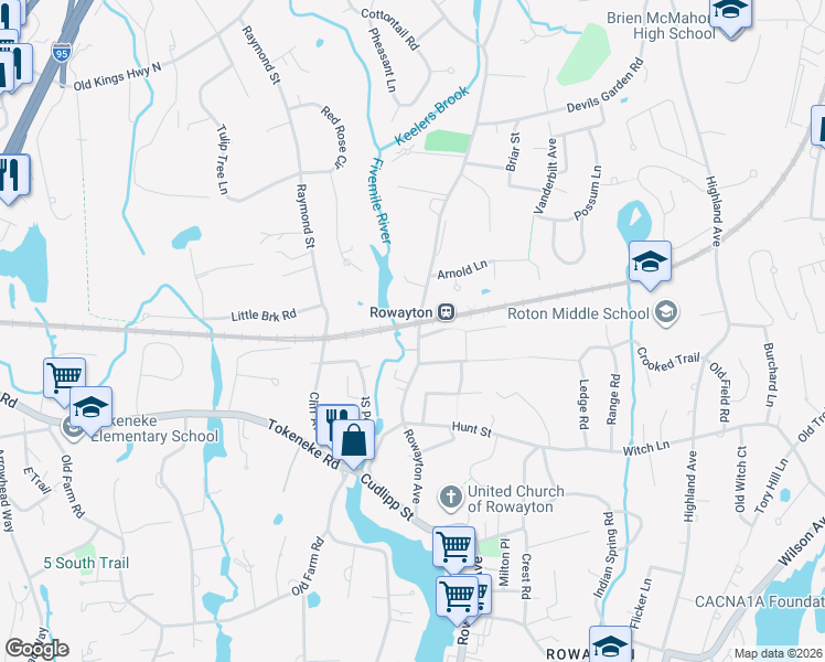 map of restaurants, bars, coffee shops, grocery stores, and more near 299 Rowayton Avenue in Norwalk