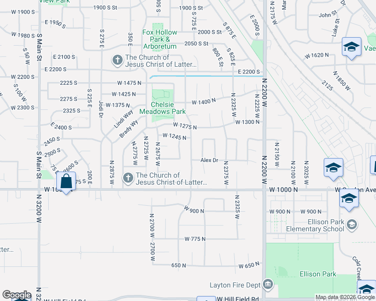 map of restaurants, bars, coffee shops, grocery stores, and more near 1202 North 2570 West in Layton
