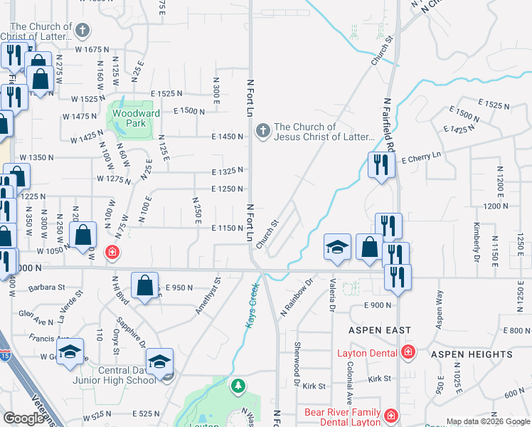 map of restaurants, bars, coffee shops, grocery stores, and more near 413 East 1200 North in Layton