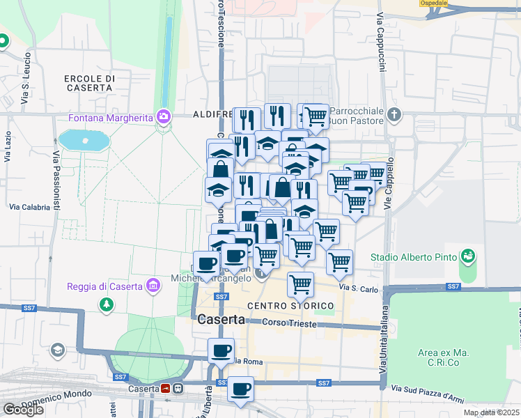 map of restaurants, bars, coffee shops, grocery stores, and more near 53 Via Bernardo Tanucci in Caserta