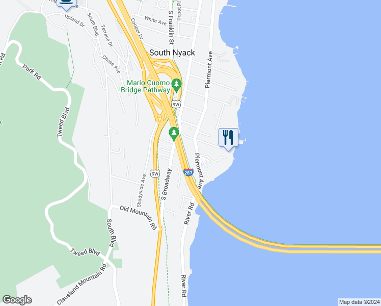 map of restaurants, bars, coffee shops, grocery stores, and more near 294 Piermont Avenue in Nyack