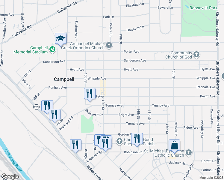map of restaurants, bars, coffee shops, grocery stores, and more near 429 Penhale Avenue in Campbell