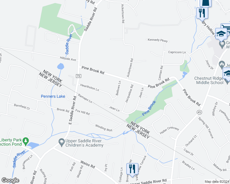 map of restaurants, bars, coffee shops, grocery stores, and more near 8 Bellows Lane in Monsey