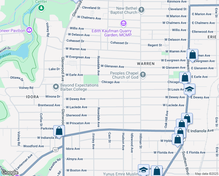 map of restaurants, bars, coffee shops, grocery stores, and more near 448 Saint Louis Avenue in Youngstown
