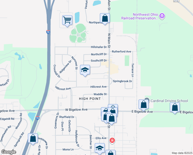 map of restaurants, bars, coffee shops, grocery stores, and more near 138 Lotze Street in Findlay