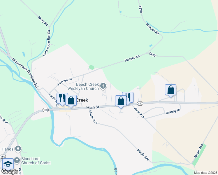map of restaurants, bars, coffee shops, grocery stores, and more near 67 Peter's Avenue in Beech Creek
