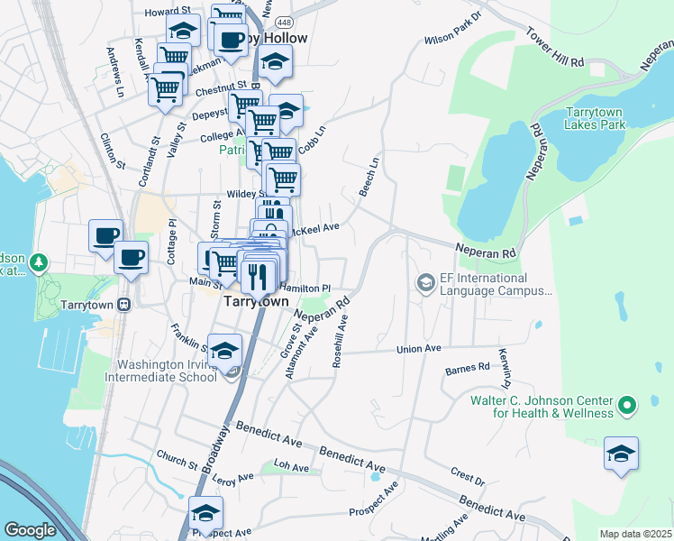 map of restaurants, bars, coffee shops, grocery stores, and more near 59 Legrande Avenue in Tarrytown
