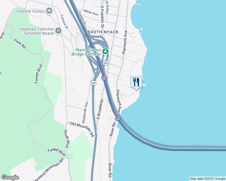 map of restaurants, bars, coffee shops, grocery stores, and more near 290 Piermont Avenue in Nyack