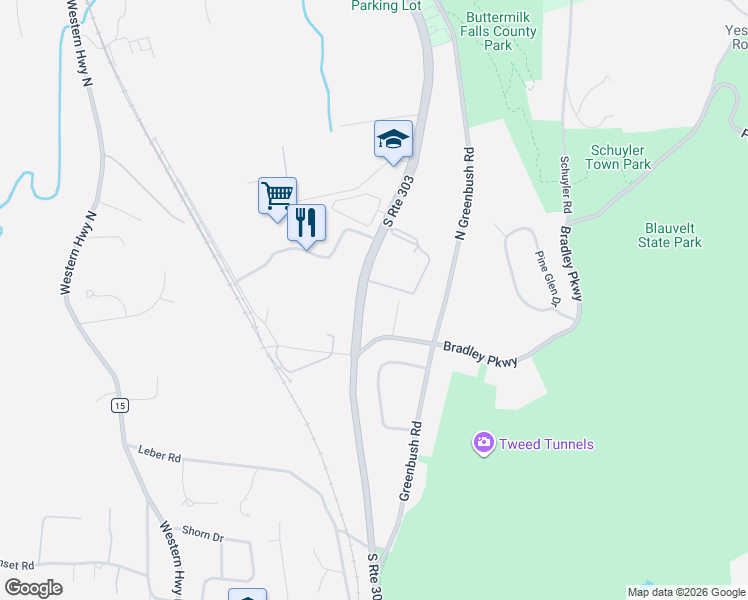 map of restaurants, bars, coffee shops, grocery stores, and more near 613 New York 303 in Blauvelt