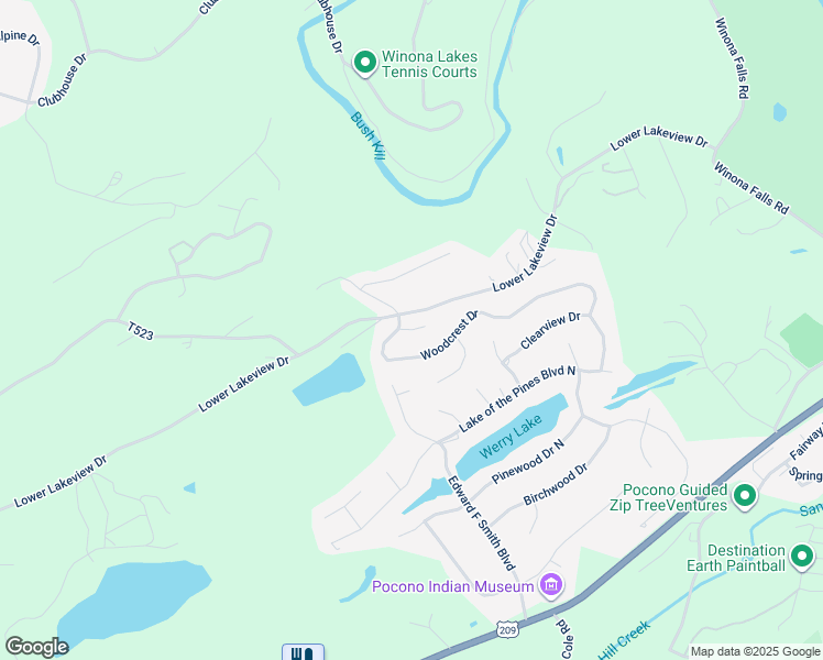 map of restaurants, bars, coffee shops, grocery stores, and more near Woodhaven Terrace in East Stroudsburg