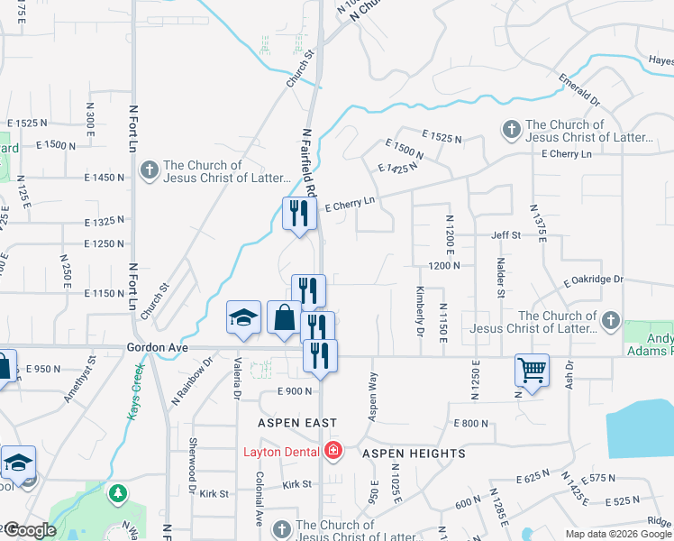 map of restaurants, bars, coffee shops, grocery stores, and more near 1188 North 900 East in Layton