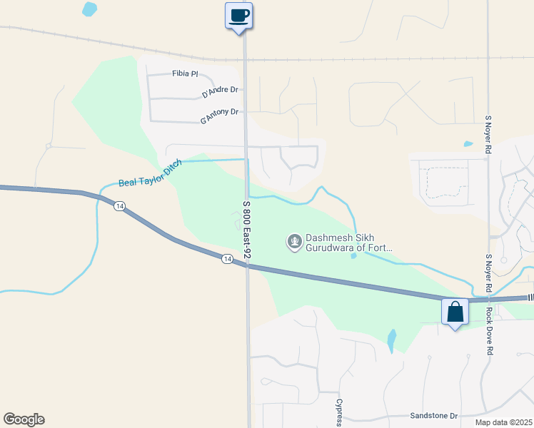 map of restaurants, bars, coffee shops, grocery stores, and more near 611 West County Line Road South in Fort Wayne