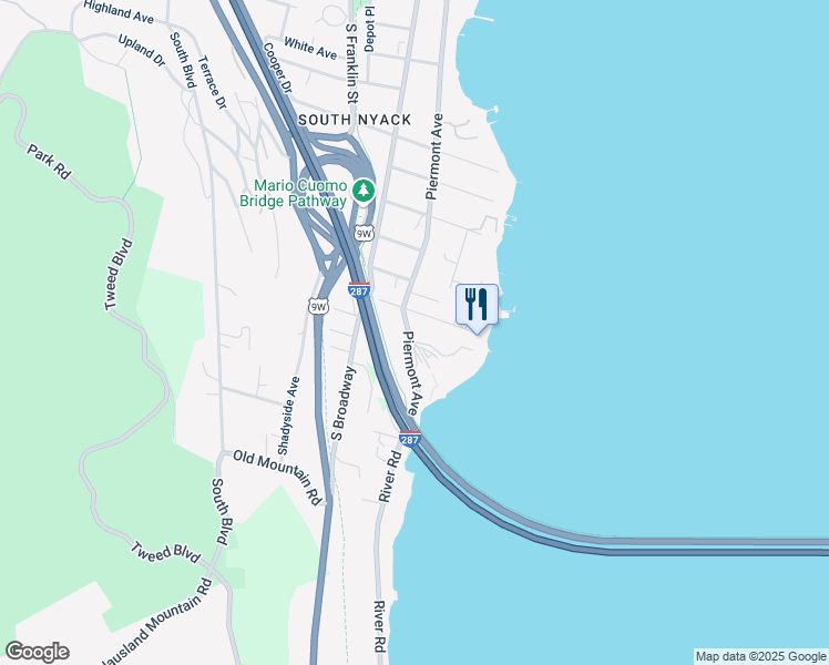 map of restaurants, bars, coffee shops, grocery stores, and more near 290 Piermont Avenue in Nyack