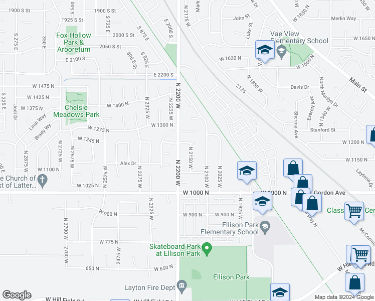 map of restaurants, bars, coffee shops, grocery stores, and more near 1189 North 2150 West in Layton