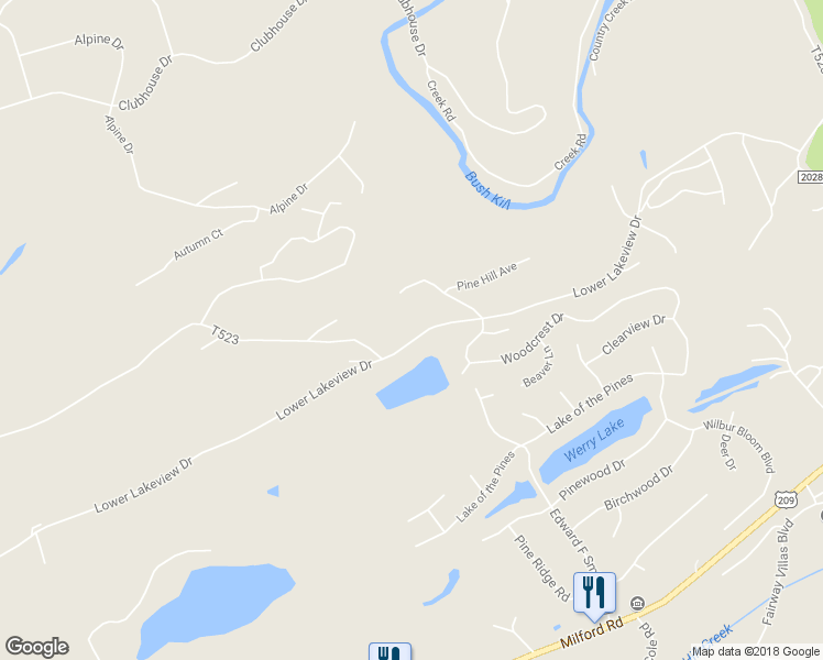map of restaurants, bars, coffee shops, grocery stores, and more near 297 Lower Lakeview Drive in East Stroudsburg