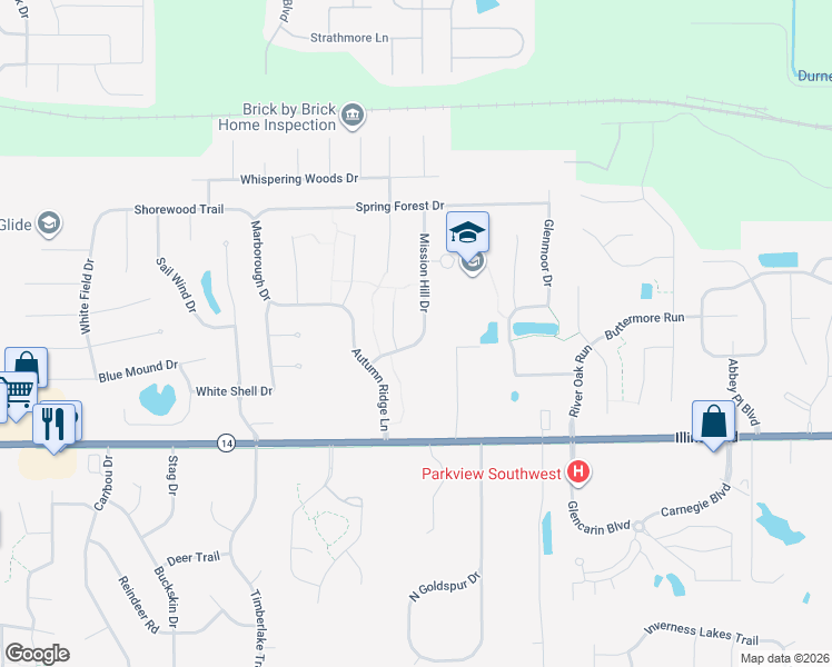 map of restaurants, bars, coffee shops, grocery stores, and more near 622 Mission Hill Dr in Fort Wayne