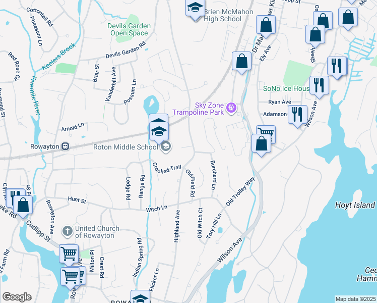 map of restaurants, bars, coffee shops, grocery stores, and more near 199 Highland Avenue in Norwalk